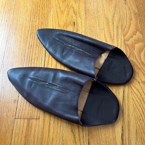 Unisex Handmade Moroccan Dark Brown Genuine Leather Slippers Shoes Babouch